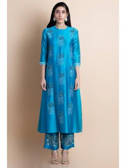 Saksham & Neharicka - Skydive Blue Embellished Chanderi Kurta