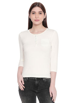 Spykar - White Solid Round Neck Ecru T-Shirt