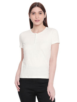 Spykar - Off White Solid Round Neck White T-Shirt