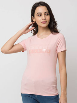 Spykar - Pink Printed T-Shirt