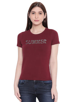 Spykar - Maroon Typography Print Deep T-Shirt