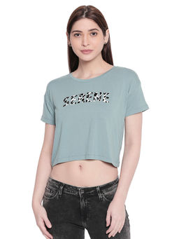 Spykar - Green Printed Crop Fit T-Shirt