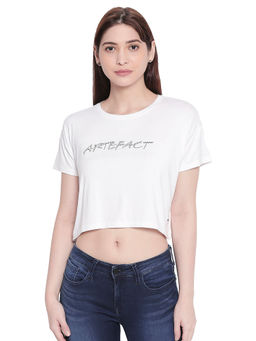 Spykar - Ivory Printed Ivory Crop Fit T-Shirt