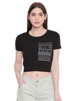 Spykar - Black Printed Crop Fit T-Shirt