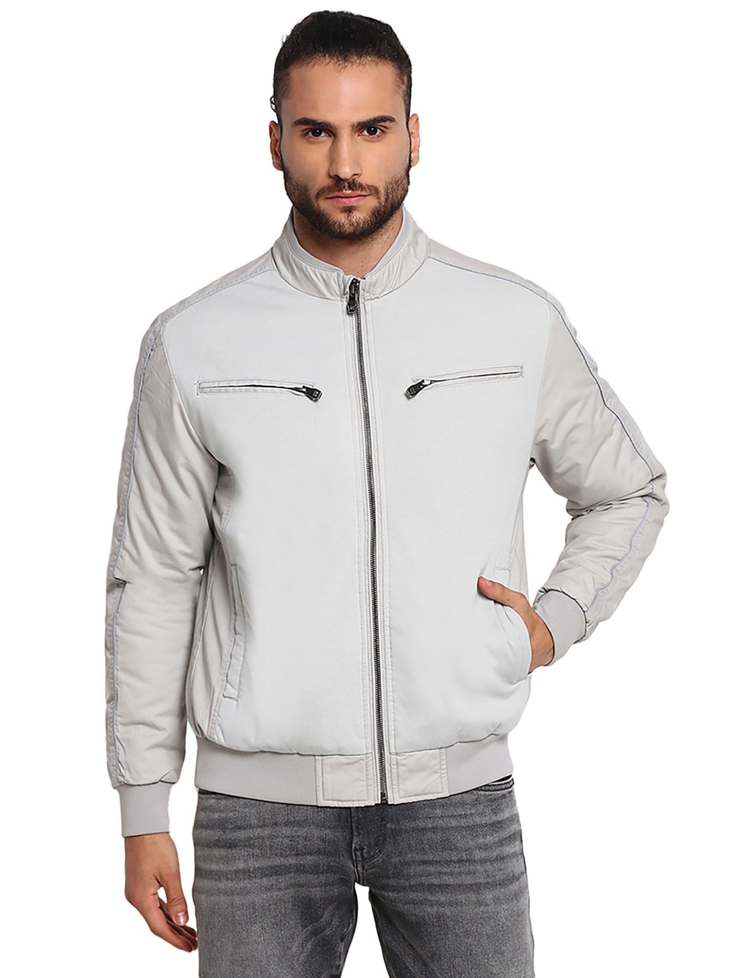 Wrangler Grey Solid Regular Fit Jacket 