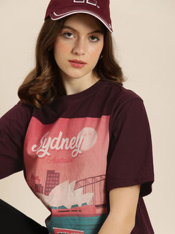DILLINGER - Maroon Graphic Oversized T-Shirt