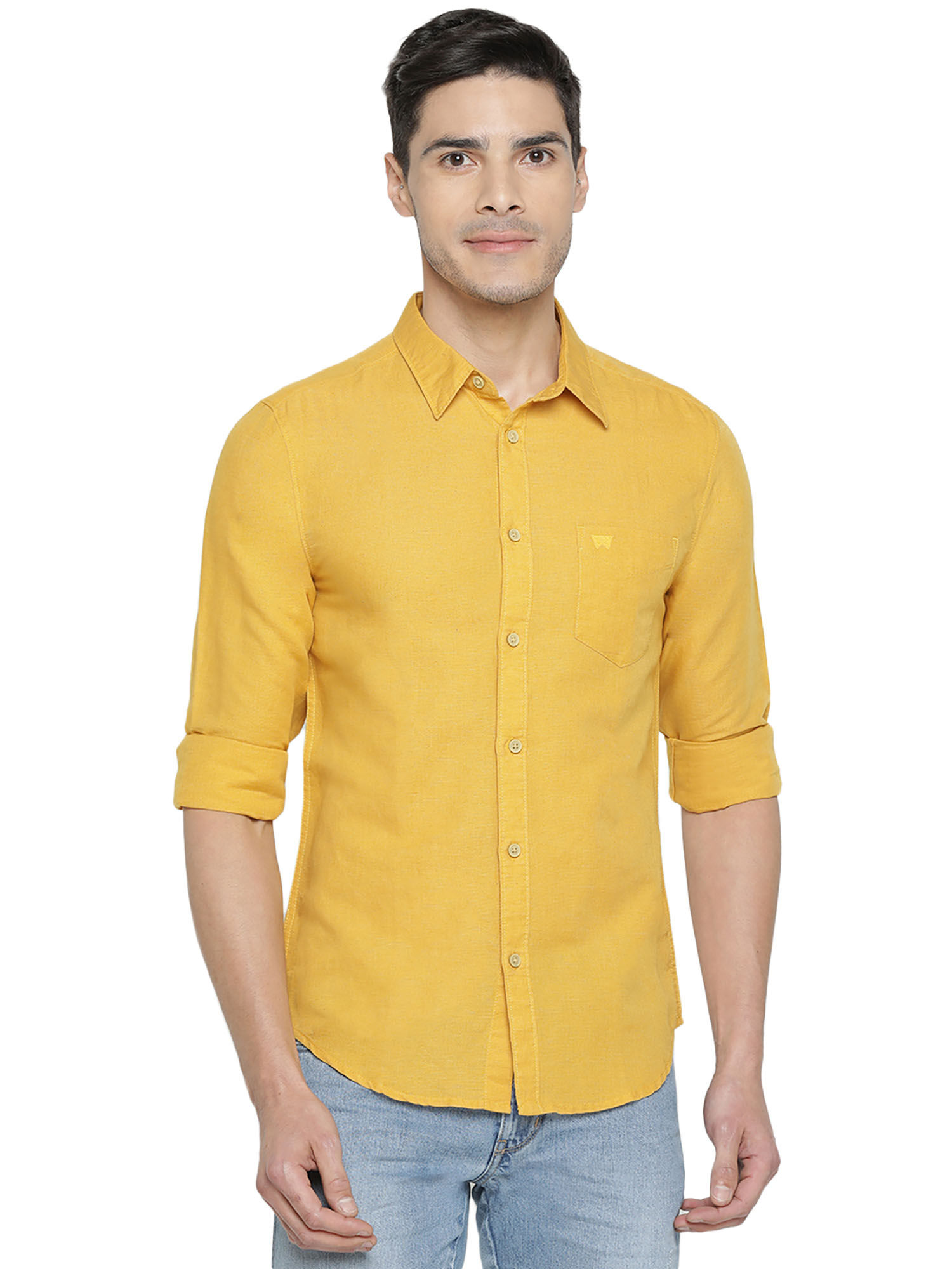 Wrangler Yellow Solid Slim Fit Shirt 