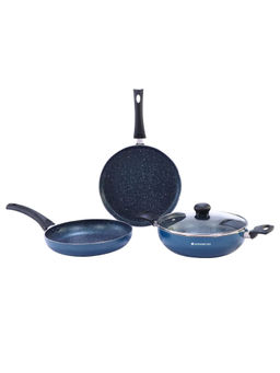 Wonderchef - Sigma Non-Stick Cookware Set 4Pc (Kadhai With Lid Dosa Tawa Fry Pan) Midnight Blue