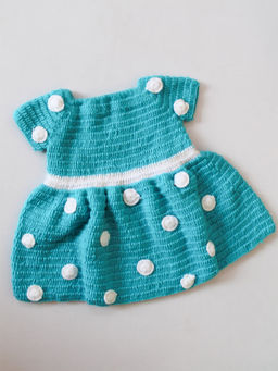 Woonie - Handmade Crochet Blue Polka Pattern Frock