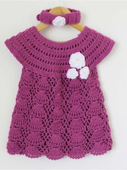 Woonie - Handmade Crochet Purple Frock with Headband (Set of 2)