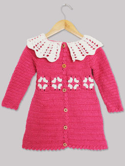 Woonie - Handmade Crochet Pink Midi with Collar Detail