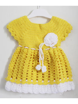 Woonie - Handmade Crochet Yellow Frock with White Flower