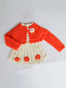 Woonie - Handmade Crochet Cream Frock with Jacket (Set of 2)