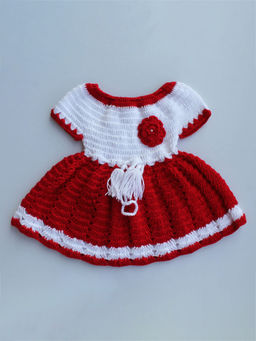 Woonie - Handmade Crochet Red and White Flare Frock