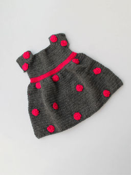 Woonie - Handmade Crochet Grey Polka Pattern Frock