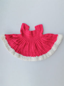 Woonie - Handmade Crochet Pink Flare Frock with Fur Hemline
