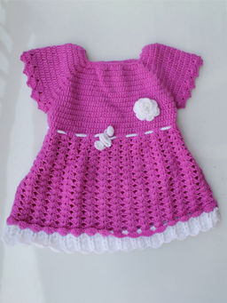 Woonie - Handmade Crochet Purple Frock with White Hem