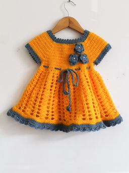 Woonie - Handmade Crochet Orange Frock with Contract Border