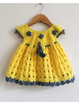 Woonie - Handmade Crochet Yellow Frock with Contract Border