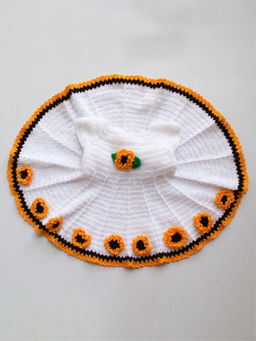 Woonie - Handmade Crochet White Floral Heavy Flare Frock with Contract Border