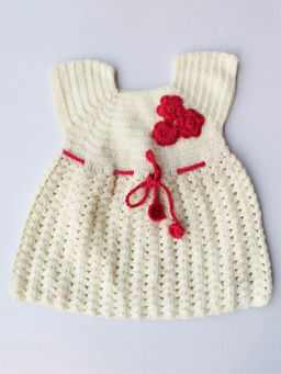 Woonie - Handmade Crochet Cream Frock with Belt (Set of 2)