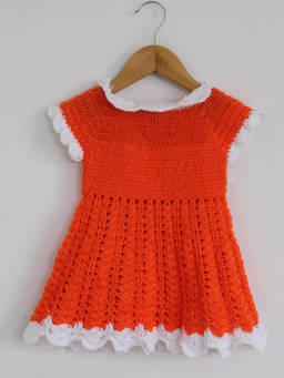 Woonie - Handmade Crochet Orange Frock with White Border