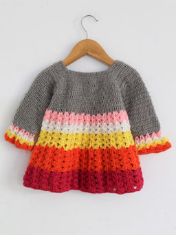 Woonie - Handmade Crochet Full Sleeve Grey Frock