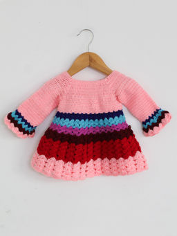 Woonie - Handmade Crochet Full Sleeve Peach Frock