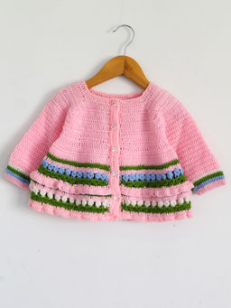 Woonie - Handmade Crochet Full Sleeve Pink Garden Frock