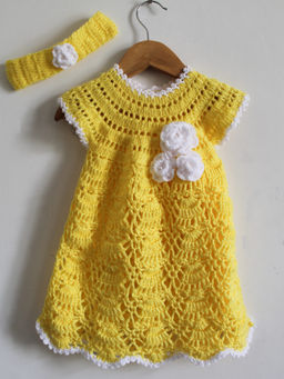 Woonie - Handmade Crochet Sleeveless Yellow Frock with Matching Headband (Set of 2)