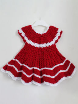 Woonie - Handmade Crochet Red Frock with Zig Zag Pattern