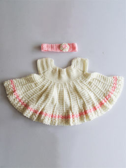 Woonie - Handmade Crochet Cream and Pink Frock (Set of 2)