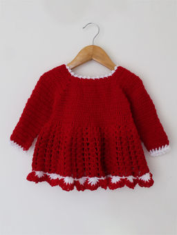 Woonie - Handmade Crochet Red Full Sleeve Frock