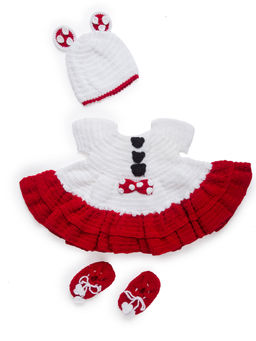 Woonie - Handmade Crochet Red and White Gift Set For Infants (Set of 3)