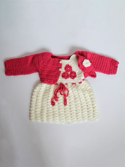 Woonie - Handmade Crochet Cream Frock with Pink Shrug (Set of 2)