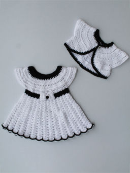 Woonie - Handmade Crochet White Frock with Shrug (Set of 2)