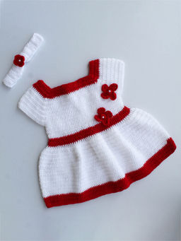 Woonie - Handmade Crochet White Frock with Headband (Set of 2)