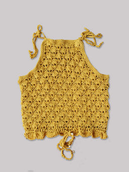 Woonie - Handmade Crochet Yellow Tie Up Top for Girls