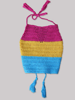 Woonie - Handmade Crochet Multicolored Halterneck Crop Top for Girls