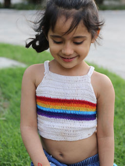 Woonie - Handmade Crochet Rainbow Crop Top for Girls