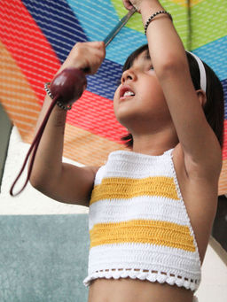 Woonie - Handmade Crochet Yellow and White Crop Top for Girls