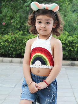 Woonie - Handmade Crochet Rainbow Halterneck Crop Top for Girls