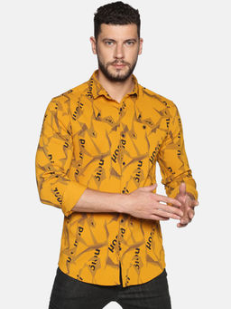 SHOWOFFFF - Cotton Yellow Graphic Printed Slim Fit Shirt