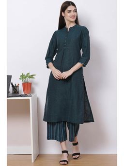 Biba - Oil Green Straight Cotton Fusion Wear 3 Piece Set