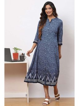Biba - Indigo Flared Rayon Kurta