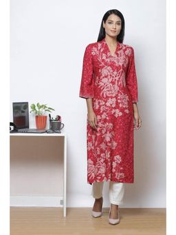 Biba - Red Straight Rayon Kurtas (Set of 2)