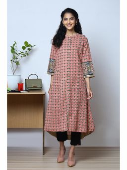 Biba - Pink Cotton Flax Kurta