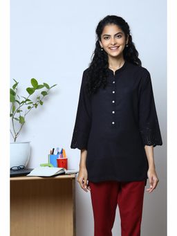 Biba - Black Cotton Flax Kurti