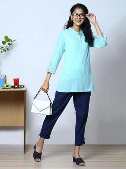 Biba - Mint Cotton Flax Short Kurti