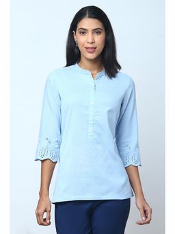 Biba - Powder Blue Cotton Flax Kurti